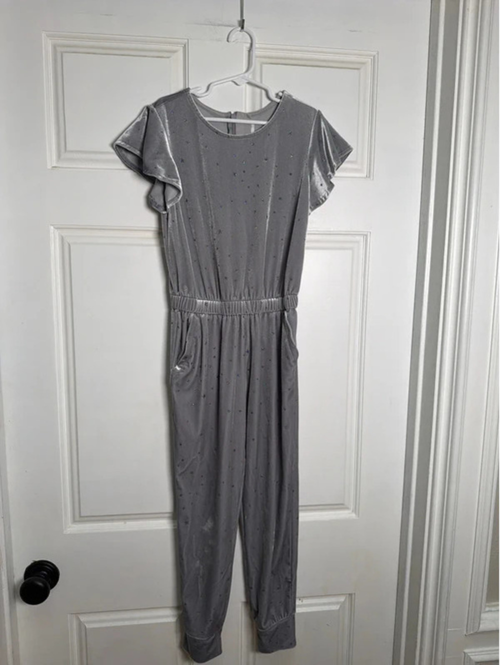 Gap Gray Velvet Star Sparkle Jumpsuit Medium
